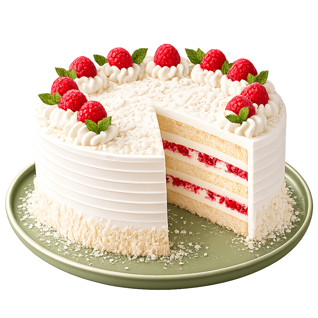 Torta al coco e lamponi