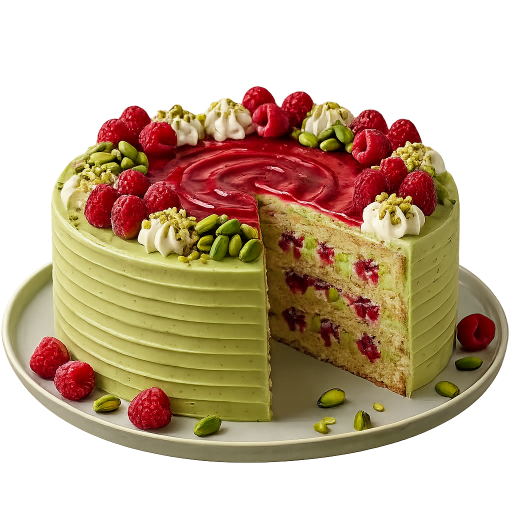 Torta al pistacchio e lamponi